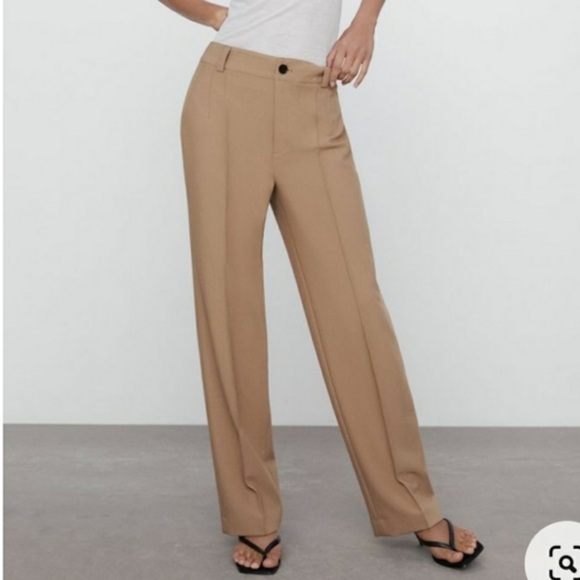 Zara woman’s blogger favorite tan camel wide leg dress trousers pants - Picture 1 of 10
